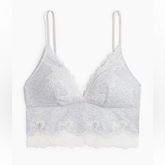 Other - Lace Trim Gray Cotton Bralette Never Worn Brand New